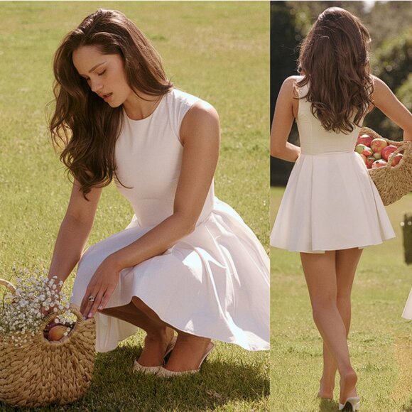 House of CB Dresses & Skirts - House of CB 'Claretta' White Pleated Cotton Mini Dress NWOT